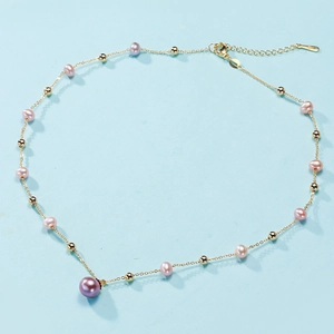 Elegant Freshwater Pearl Starry Sky Necklace For Women Copper Alloy Gold Plated Edison Pearl Minimalist Jewelry Adjustable Chain