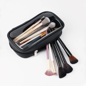 Borsa Da Toilette Portatile Traslucida Nera Impermeabile PVC Organizzatore Pennelli Trucco Viaggio Pochette Multifunzionale