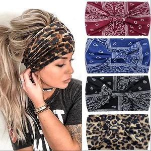 Wide Elastic Headbands For Women Bohemian Paisley Leopard Print Floral Cotton Blend Yoga Sports Hair Bands
