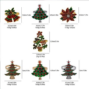 Detailed size and weight specifications for various metal rhinestone Christmas napkin rings