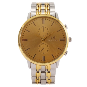 Fashionable Orlando quartz watch for men featuring a gold-silver metal band and gold dial