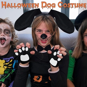 Panoplie de chien pour Halloween 3 pièces avec serre-tête oreilles, nœud papillon et gants