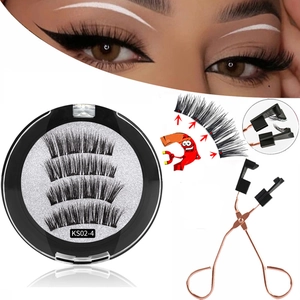 Detailed set of 4-magnet magnetic false eyelashes with applicator tool and case