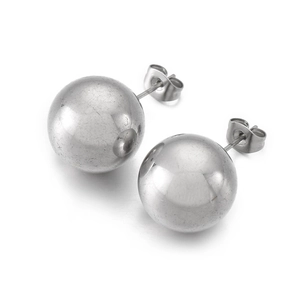 Sleek silver stainless steel ball stud earrings with butterfly backs for women
