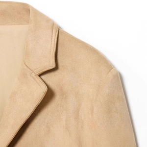 Women's autumn camel faux suede blazer with lapel collar and dual pocket design