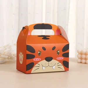 Boîte cadeau tigre avec poignée, emballage en carton orange pour gâteaux et bonbons