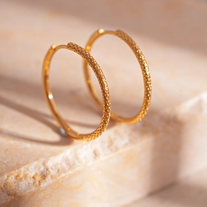 Textured Hoop Earrings Geometric Gold Plated Copper Jewelry With Steel Earring Post Minimalist Vintage Style For Women