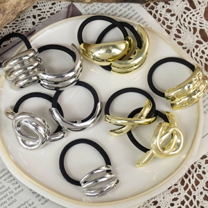 Minimalist Alloy Metal Decorative Hair Ties High Elastic Rubber Bands Geometric Ponytail Holder Modern Accessories