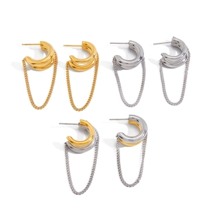 Elegant 18k gold plated stainless steel double C tassel earrings in three colors