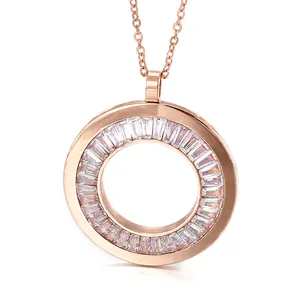 Hollow Round Pendant Necklace Women Stainless Steel Tree Of Life Hamsa Hand Rhinestone Clavicle Chain Fashion Jewelry