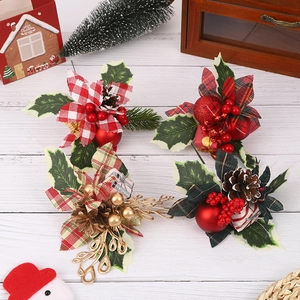 Assorted PVC Christmas picks with pine cones, red berries and plaid holly leaf decorations
