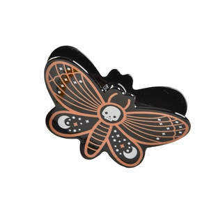 Gothic moth hair claw clip with skull pattern and star details for Halloween hair styling