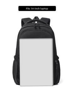 Detail view of the black school backpack showing fit for a 14-inch laptop computer
