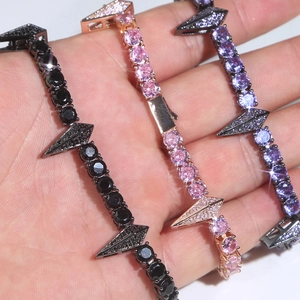 Bracelet Tennis en zircon 5mm en noir et or rose avec gemmes roses et violettes