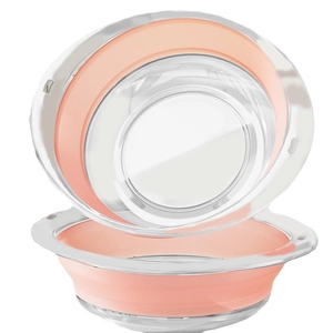 Lavabo plegable rosa y blanco de plástico, diseño retráctil para ahorrar espacio