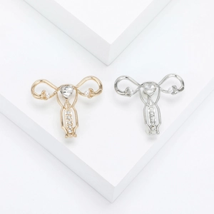 Uterus Organ Brooch Pin Alloy Heart Rhinestone Artificial Pearl Novelty Anatomy Jewelry Medical Professional Gift Women