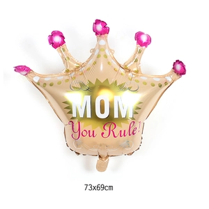 Golden crown Mom balloon with pink jewel details and You Rule text 73x69cm for Mother's Day