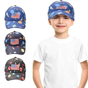 Kids Baseball Cap Polyester Space Planet Print US Flag Patch Adjustable Outdoors Sporty Hat Boys Girls