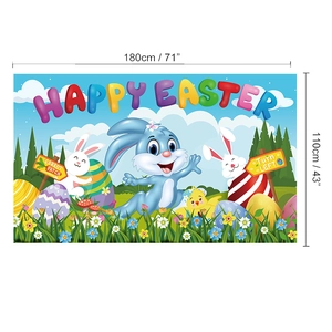 Detailed size view of Easter party banner featuring cartoon bunny and eggs at 180x110cm