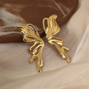 Elegant gold-plated stainless steel butterfly wing earrings with a polished mirror finish