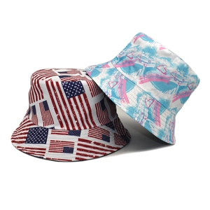Reversible Bucket Hat USA Flag Graffiti Heart Print Cotton Polyester Outdoor Sun Protection Unisex Casual Streetwear