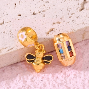 14K gold-plated bee charm and rectangle bead with colorful gemstones for DIY jewelry
