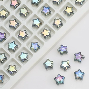 Detail of 8mm star glass beads with iridescent AB coating for DIY jewelry making