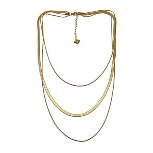 Three-layer gold titanium steel stacked necklace with snake chains and heart charm