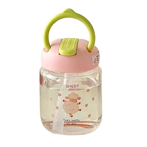 Cute glass sheep pocket water bottle with straw and pink green lids for girls