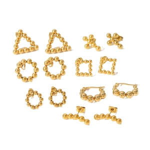 18K gold plated stainless steel geometric beaded earrings set with minimalist texture