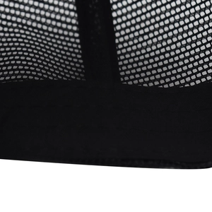 Close-up of black breathable mesh fabric detail on an adjustable baseball cap