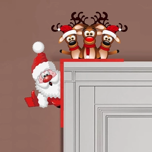 Christmas Santa and reindeer wooden door corner decorations for festive home frames