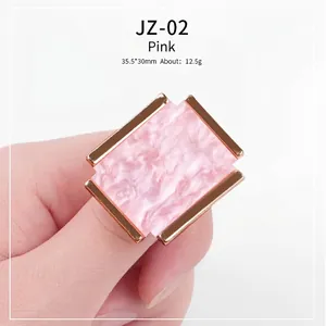 Pink marble texture resin nail art palette ring with gold metal edge frame 35.5x30mm