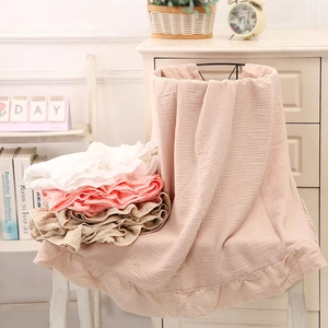 Weiche Zweilagige Musselin Baumwolle Babydecke Mit Rüschenbesatz Atmungsaktive Crinkle Gaze Wickeldecke Kinderwagen Abdeckung Badetuch Für Neugeborene