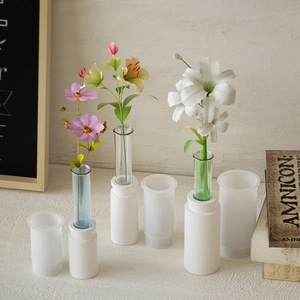 DIY silicone mold for geometric vase with clear test tube for floral arrangements