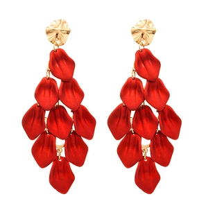 Fashionable red acrylic petal tassel drop earrings with golden studs for women