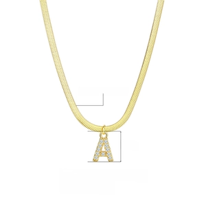 18K gold plated snake chain necklace with sparkling crystal letter A pendant