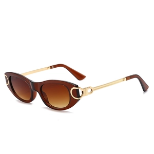Lunettes de soleil punk ovales à verres dégradés marron et branches dorées