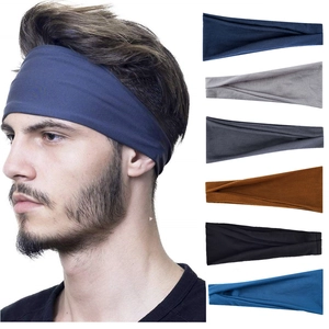 Detailed view of elastic sports headbands in six colors with breathable knit texture