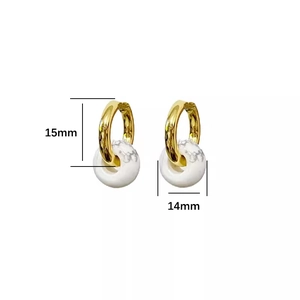 Gold titanium steel hoop earrings with white natural agate charms, 15mm height size view