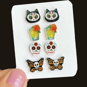 Halloween Tag Der Toten Ohrstecker Acryl Totenkopf Schmetterling Katze Cocktail Muster Festlicher Schmuck Für Damen