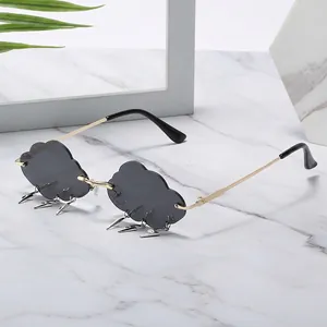 Rimless Cloud Shaped Sunglasses With Lightning Metal Charms PC Lens Metal Frame Fashion Party Y2K Eyewear Women