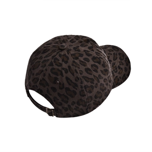 Rear view of Y2K leopard print baseball cap featuring an adjustable metal buckle strap