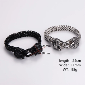 Lion Head Double Chain Bracelet 316L Stainless Steel Biting Ring Punk Hip Hop Rock Viking Style For Men