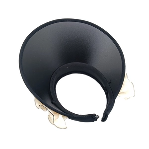 Black wide brim sun visor with lace bow detail and UV protection for outdoor use