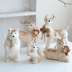 White Gold Christmas Reindeer Squirrel Figurines Tabletop Ornaments Glitter Foam Nordic Winter Holiday Decor