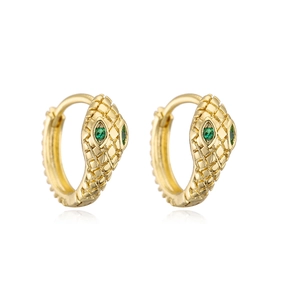 Orecchini a cerchio a forma di serpente placcati oro 18K con occhi in zircone verde
