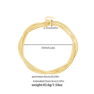 Detailed dimensions of gold triple-strand spring choker necklace with size measurements