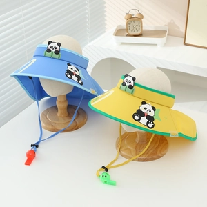 Kids Sun Visor Hat Cute Panda Pattern Quick Dry Adjustable Empty Top Hat With Whistle For Outdoor Travel Boys Girls