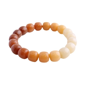 Minimalist gradient bodhi seed beaded bracelet with polished barrel beads in earthy tones